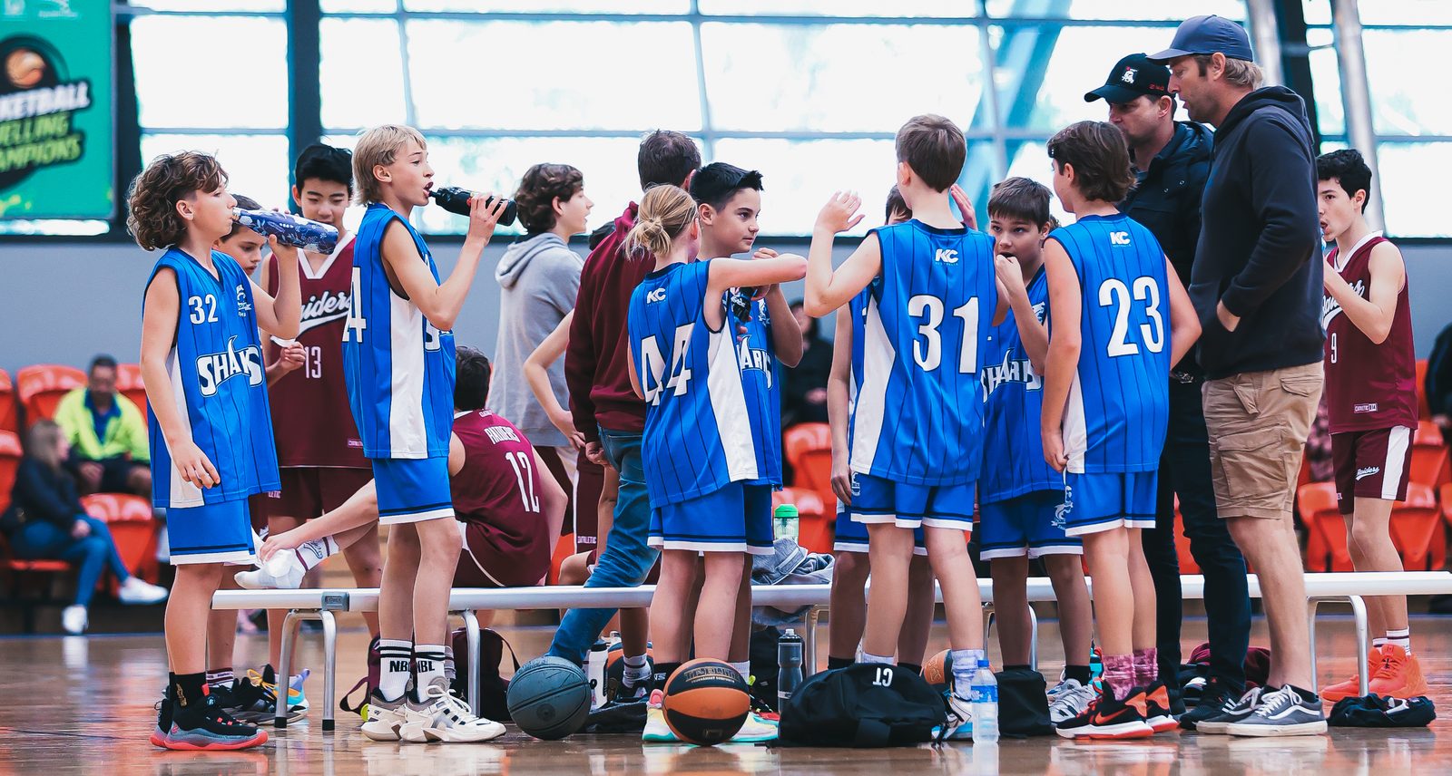 Scarborough Sharks juniors in a game-day huddle
